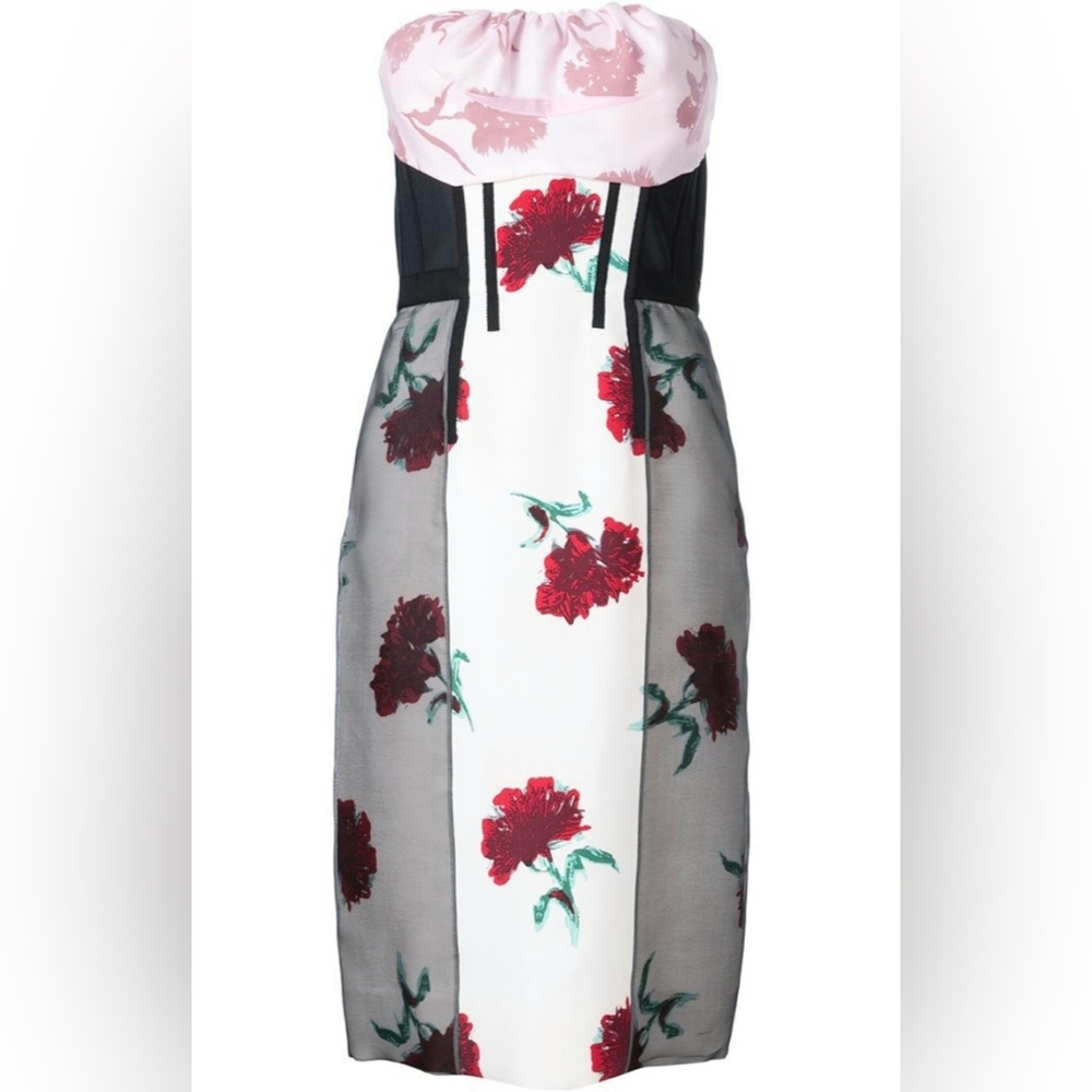 $4,300 OSCAR DE LA RENTA SILK BLACK WHITE FLORAL RUNWAY DRESS US 8